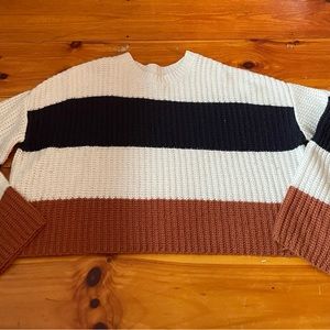 White brown and black striped cropped sweater